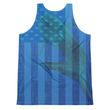 Load image into Gallery viewer, Unisex Tank Top (2-sided) - Surrounded by Sharks - Patriotic Flag Shark Shirt Collection