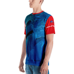 Premium T-shirt (2-sided) - Short Sleeve Unisex - Surrounded by Sharks - Patriotic Shark Shirt Collection