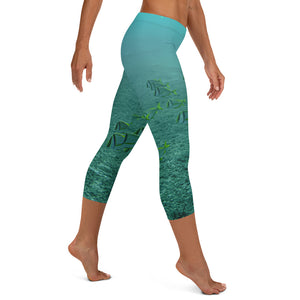 Women's Fitness/Fashion Capri Leggings - All-Over Print - Reef Fish Collection