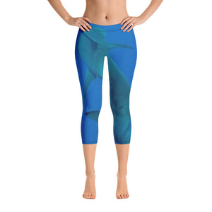 Women's Fitness/Fashion Capri Leggings - All-Over Print - Shark