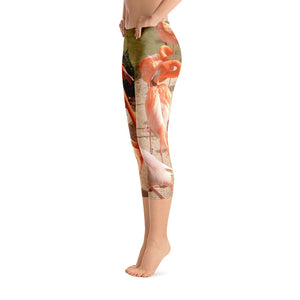 Women's Fitness/Fashion Capri Leggings - All-Over Print - Flamingo Friends Collection