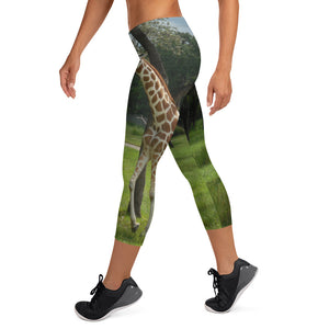 Women's Fitness/Fashion Capri Leggings - All-Over Print - Jeffrey the Giraffe Collection